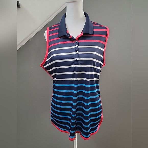 PGA Tour Tank Top Women's Large Blue Golf Sleeveless Striped Polo - Picture 1 of 5